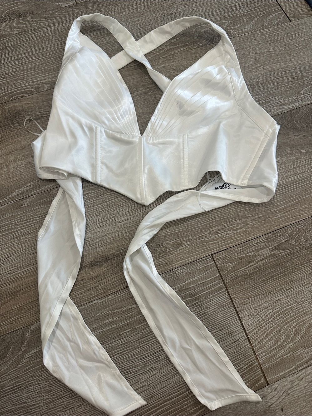 Princess Polly White Satin Wrap Crop Top